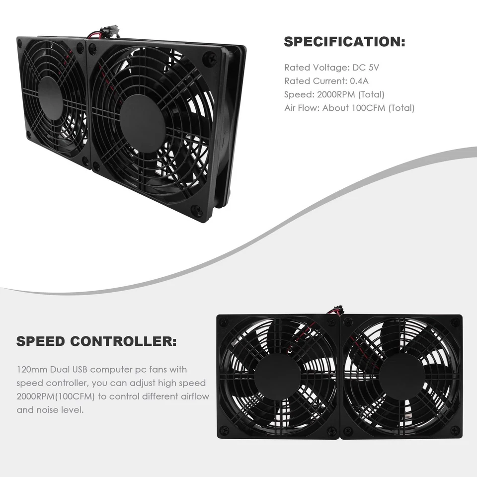 120Mm 5V USB Powered PC Router Dual Fans High Airflow Cooling Fan for2925 - Image 4 of 4