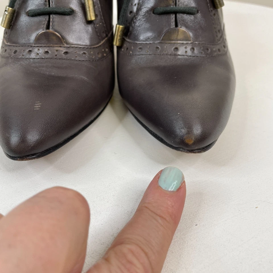 Zapatos de encaje vintage Joan & David para mujer Oxford con tacón de gatito talla 6 gris Steampunk Foto 2 de 4