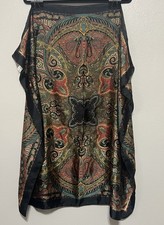 Vintage Elaine Gold Silk Scarf bohemian kaleidoscope paisley 38x38 Hand Rolled