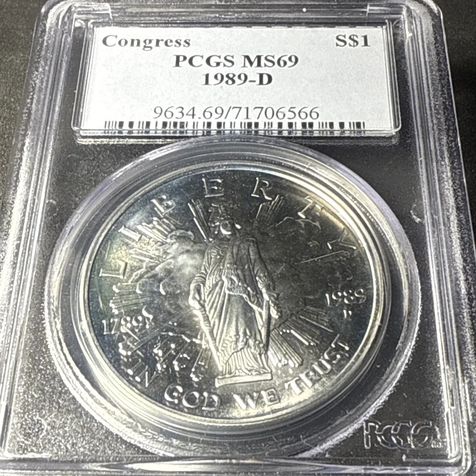 PCGS MA 69 1989-D CONGRESS COMMEMORATIVE SILVER DOLLAR $1 - A STUNNING COIN !! - Image 4 of 4
