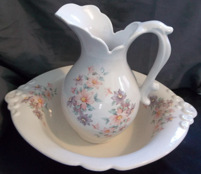 Vintage Royal Haeger Roses Rose Floral Water Pitcher Wash Basin Bowl #4060