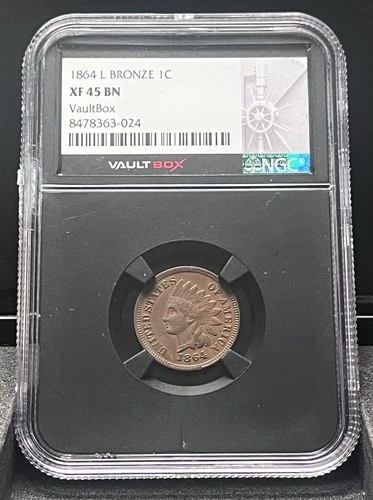 Indian Head Cent 1864 L Bronze 1C XF 45 BN Vault Box Remix 8478363-024 One Cent