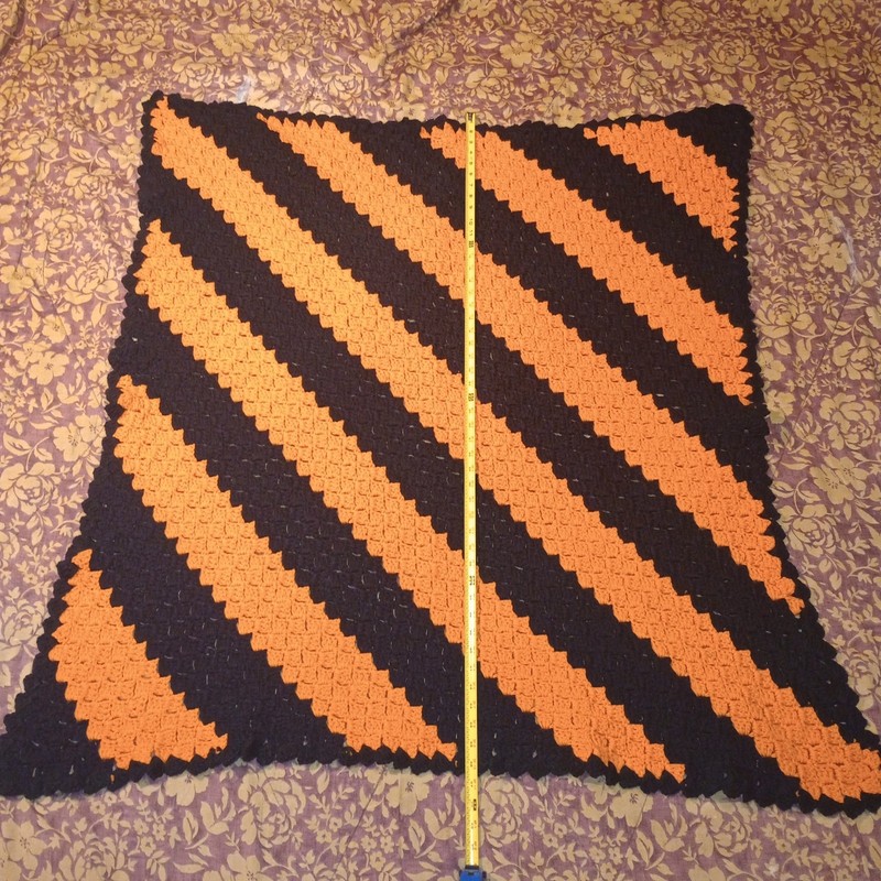 Handmade Black And Orange Crocheted Blanket 4 Ft x 3 Ft