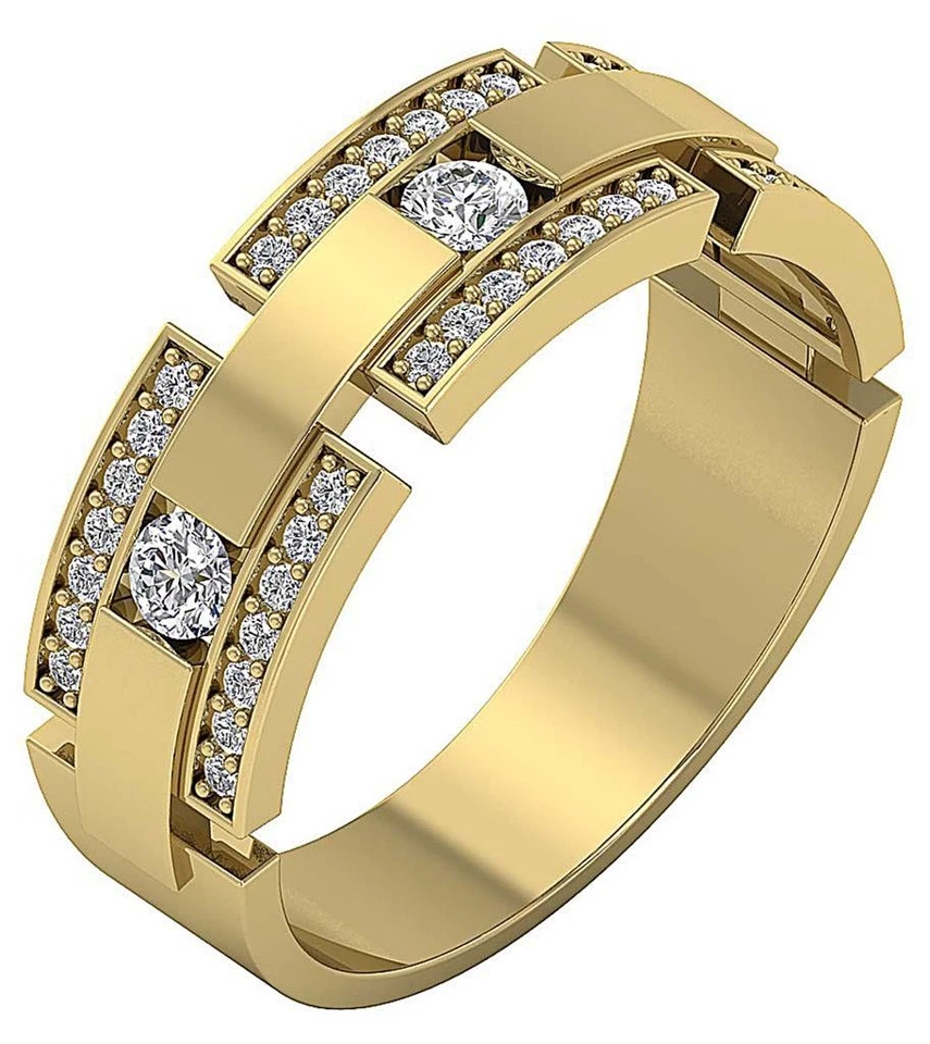 Lab Grown Round Diamond VS F 0.85 Carat 10K Gold Men's Engagement Wedding Ring - Image 3 of 4