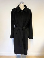 Jaeger Black Angora & Wool Tie Belt Mid Length Coat Size 16