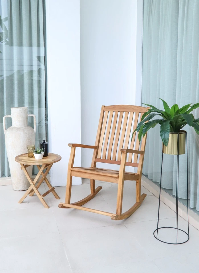 Nordic Style Teak Wood Natural Indoor/Outdoor Folding Patio Side Table - Image 4 of 4