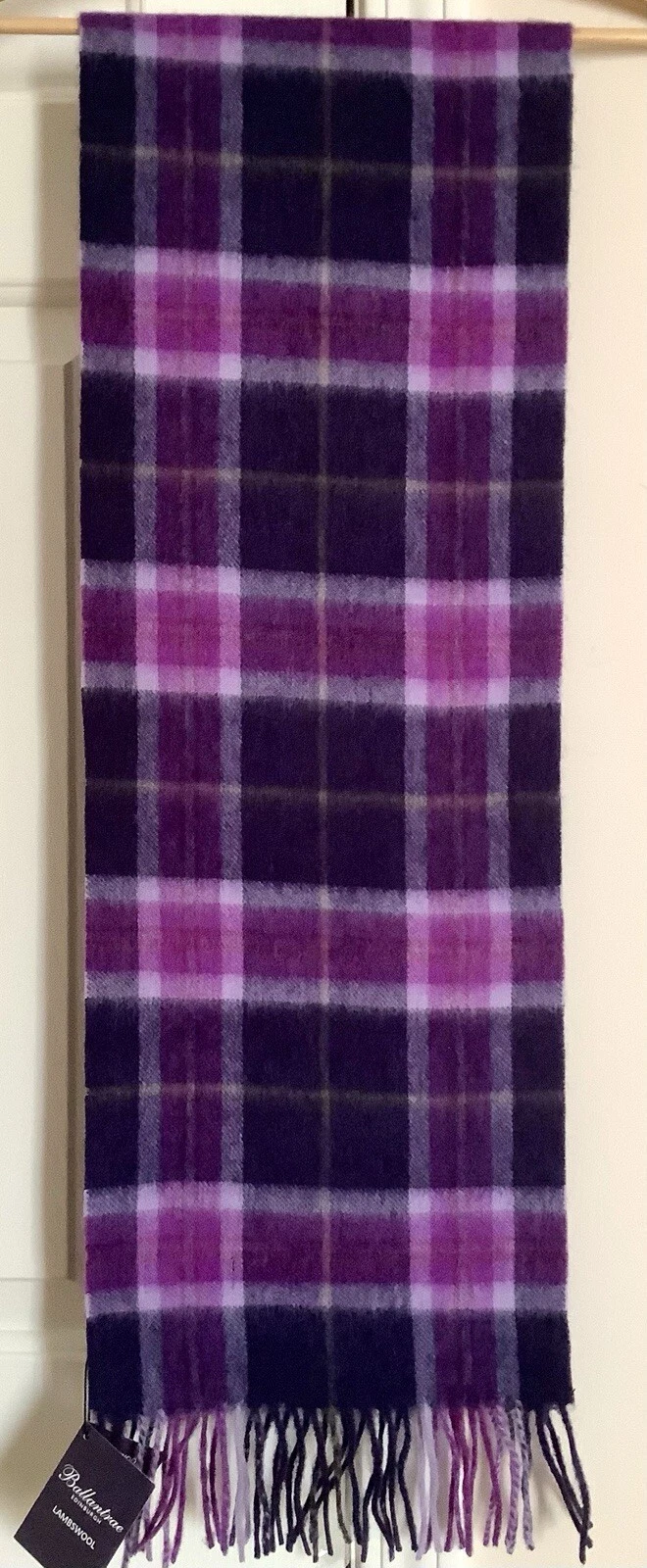 Ballantrae Edinburgh Men’s Lambswool Thomson Purple Tartan Scarf 62.5” x 10” NWT
