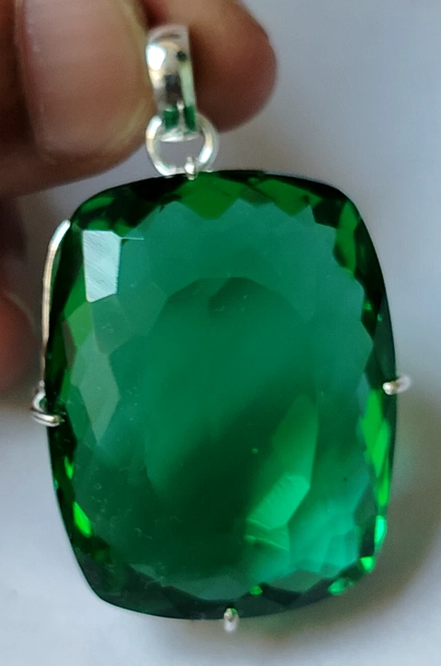 95.00 Ct. AAA+ Large Green Emerald Cushion Cut 925 Silver Pendant Gift for Women - Image 2 of 4