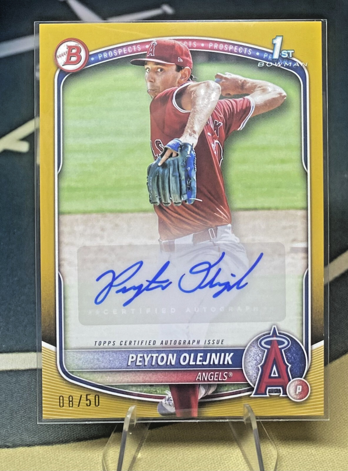 2025 Bowman Peyton Olejnik 1st Prospect Gold Paper Auto 08/50 - LA Angels