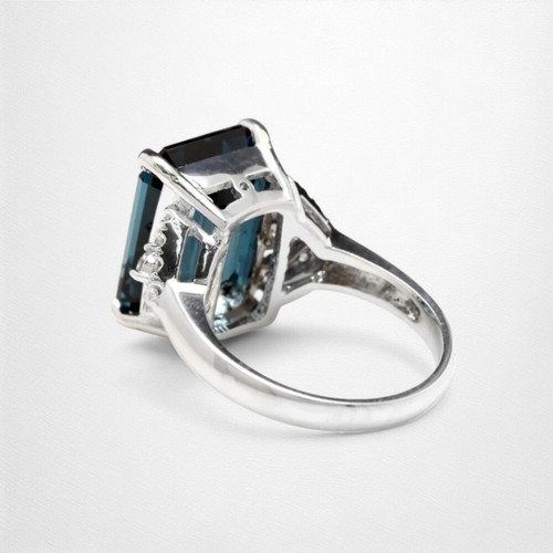Alianza Oro Blanco 14K 14.70 Ct Diamante Real Corte Esmeralda Topacio Azul Londres - Imagen 7 de 15