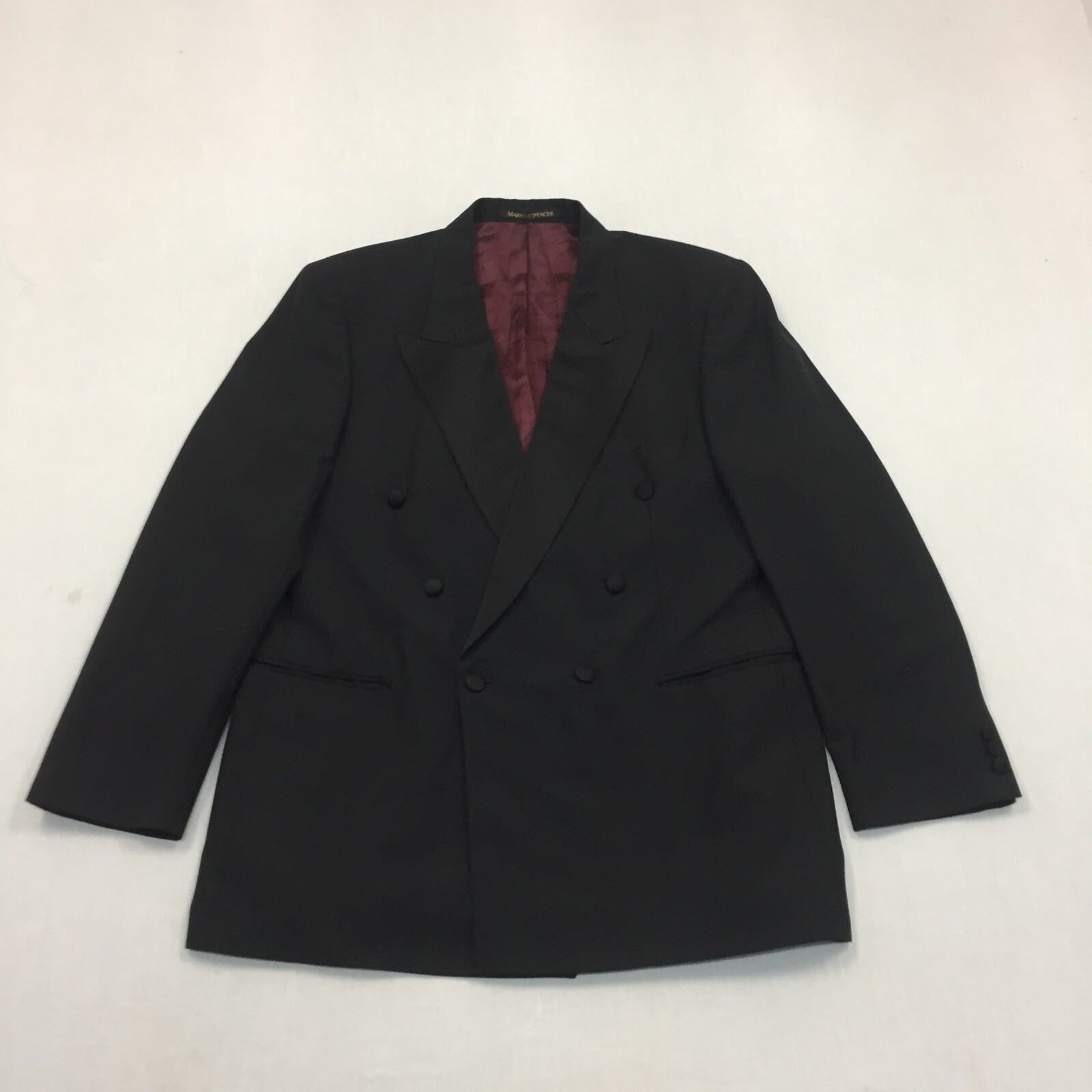 St. Michaels M&S Wool Mix Blazer Tuxedo Jacket Mens 44In Suit Jacket Black- Long