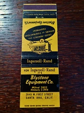 Vintage Matchcover: Ingersoll-Rand, Blystone Equipment Co, Santa Ana, CA