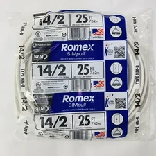 Southwire 28827421 25' 14/2 with ground Romex brand SIMpull residential indoor