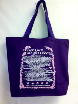 Elizabeth Lucas poem purple tote bag 15  x 18  When I am an old woman red hat