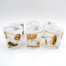 Real Estate Realtor White Cocktail Old Fashioned Drinks Glasses Set of 6 VTG MCM