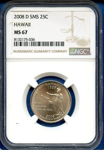 2008 D NGC SMS MS67 Hawaii State Quarter 25c US Mint Coin 2008-D MS-67