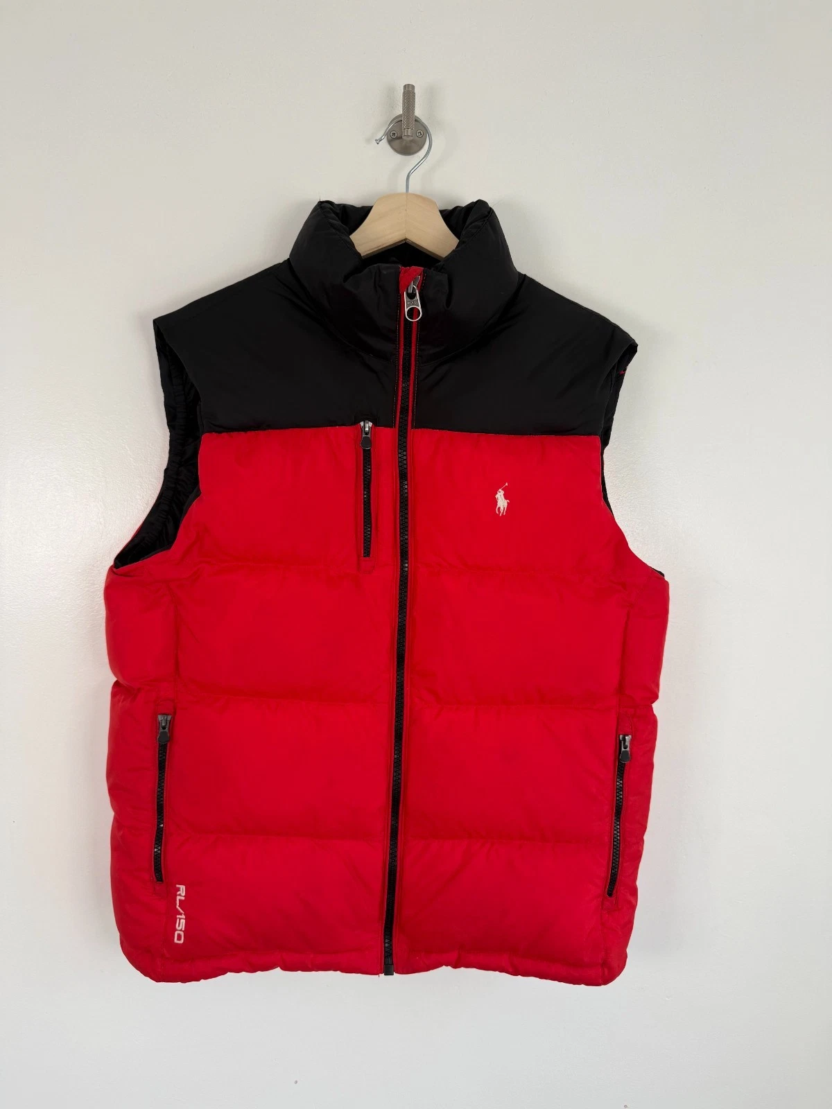 Ralph Lauren Gilet Medium Mens Red Vest Polo RL 150 Navy Down Puffer Bodywarmer