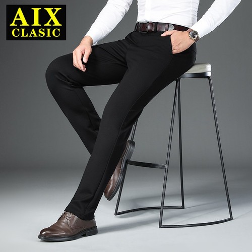 Men's Slim Fit Stretch Dress Chino Pants - Business Casual Black Trousers Office - Picture 10 of 25