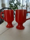2 Hazel Atlas Red Milk Glass Orange Peel Textured Footed Mugs Vintage Pedestal