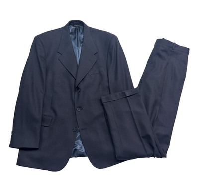 vtg Y2K Tom James 42R 35x32 Navy Blue 2pc Pant Suit Wool Soft Knit USA Classic