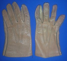 Vintage Deerskin Gloves, Size 9, Triple Line Point Stitching, Brown Worn Unlined
