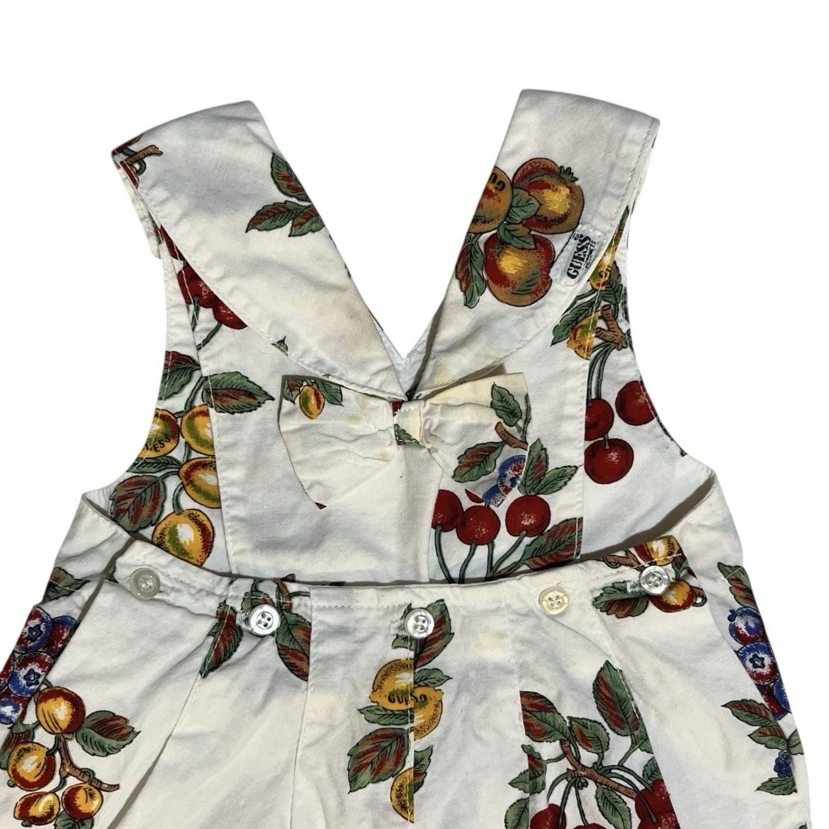 Vintage Guess Baby Fruit Print Overalls Romper Size 9M Bow Unisex Kids Outfit image 10