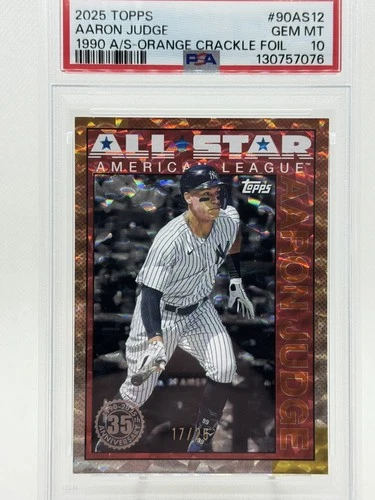 2025 Topps Aaron Judge #90AS-12b Yankees Orange Crackle Foil 17/25 PSA 10