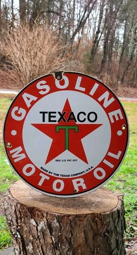 Texaco Gasoline Motor Oil Lube vintage retro gas pump porcelain sign