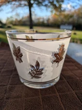 Vintage Libbey Gold Leaf Frosted Ice Bucket or Chip Dip Bowl