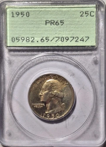 1950 Washington Quarter PCGS PR 65 OGH