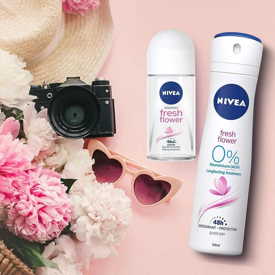 NIVEA Fresh Flower Roll On Deodorant 50mL 3 Pack - Image 3 of 3