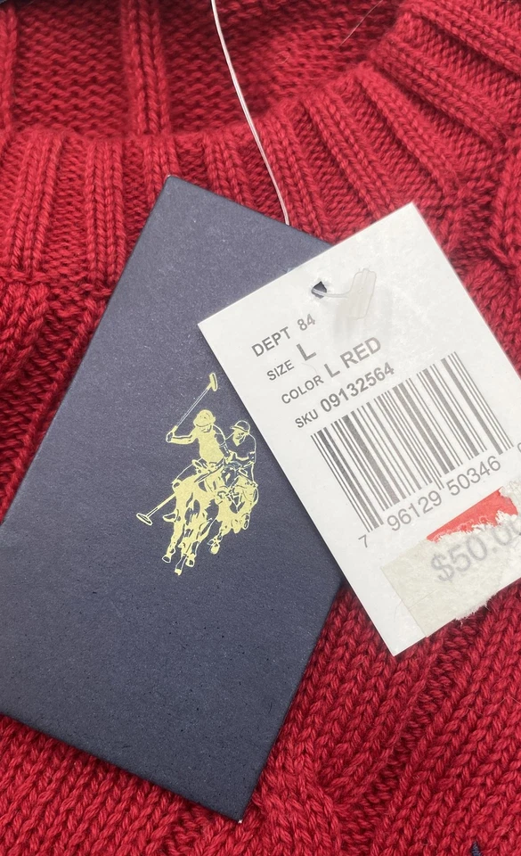 U.S. Polo Assn Mens Red Cotton Long Sleeve Cable Knit Pullover Sweater Size L - Image 4 of 4
