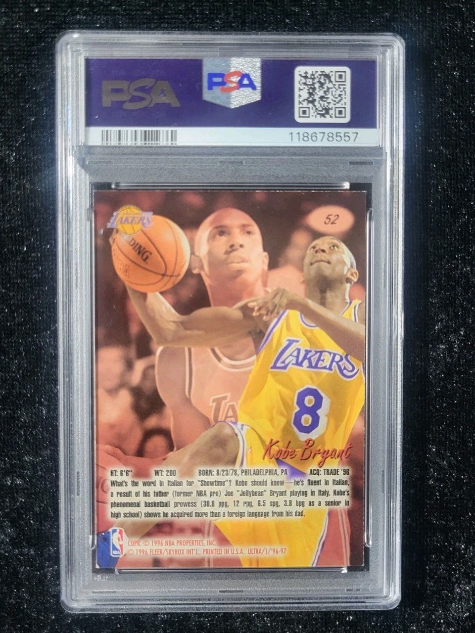 1996-97 Fleer Ultra - Kobe Bryant #52 (RC) PSA 7 - 1 Owner view 2