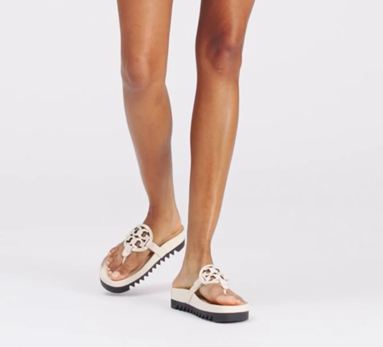 ON SALE NEW TORY BURCH MILLER CLOUD LUG CREAM/BLACK LEATHER SANDALS