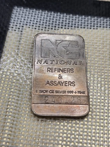 National Refiners Assayers 1oz .999 Fine Silver Bar #243123 US Toner vintage
