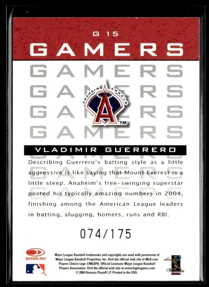 2005 Leaf Gamers Quantum Vladimir Guerrero 074/175 Angels #G-15 - Image 2 of 2