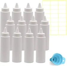 Medvat 8.5oz Twist Cap Squeeze Bottles with Blank Labels & Funnel, 12 Pack