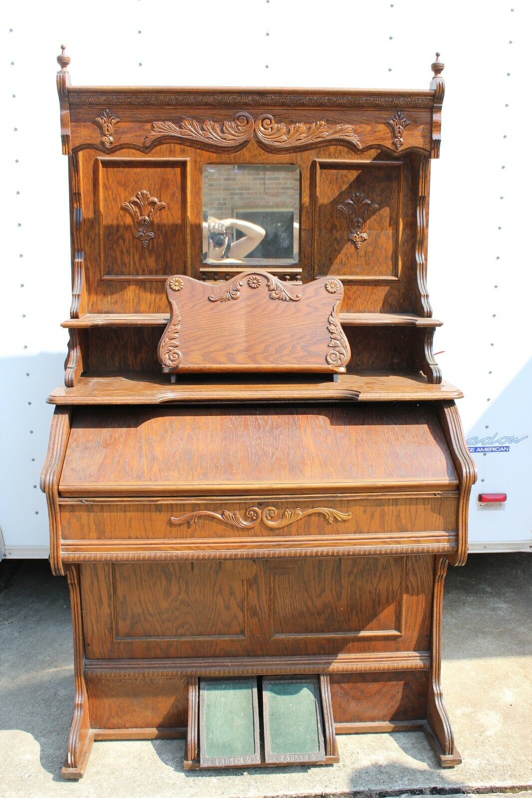 Antique Adler Pump Organ built prior to 1928 - two piece with beveled mirror