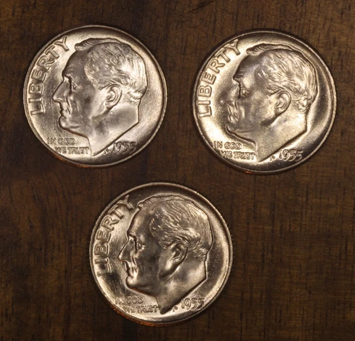 1955 P D S  Roosevelt Dimes  CH BU  LUSTER! 90% Silver US