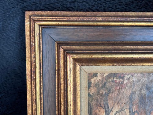 Vintage Framed Oil Painting Landscape Trees Woods Artist Signed Morrow Original - Picture 15 of 24