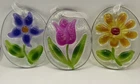 3 Flower Sun Catchers with Ribbons to Hang Floral Ornaments Window Glass 3" NEW