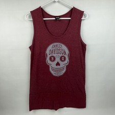 Harley Davidson Womens Size M Maroon Red Nags Head North Carolina Skull Tank Top