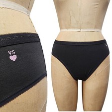 Vtg Victorias Secret Cotton High Leg Brief Panty Signature Logo Band Black XL