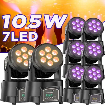 105W RGBW Moving Head Stage Lighting 7LED Wash DMX Beam Bar Disco Club DJ Light