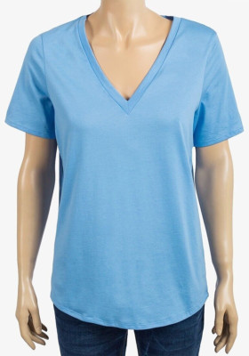 T-shirt Dunnes Sky Blue V Neck Jersey. Short Sleeve. 100% Cotton. UK 6-8. New.