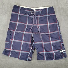 Billabong Y2K Plaid Swim Trunks Board Shorts Drawstring Size 34