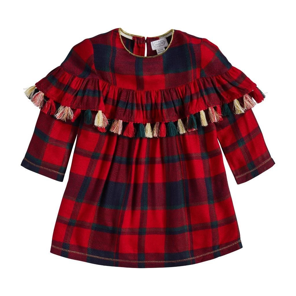 Mud Pie Kids Red and Black Tartan Plaid with Tassels Girls Christmas Dress