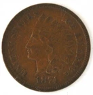1874 Indian Head Penny US One Cent Bronze Coin Philadelphia Mint
