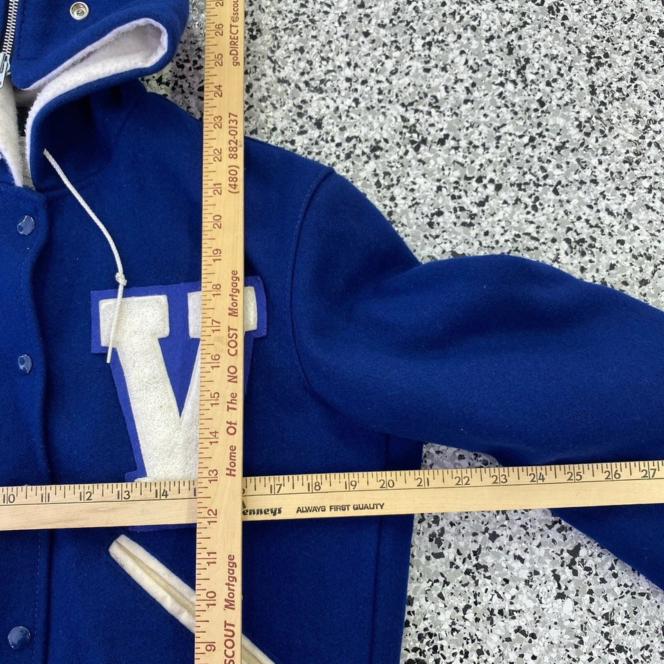 Chaqueta Universitaria Letterman De Lana De Colección Talla 36 Azul Delong Capucha Dividida Foto 2 de 4