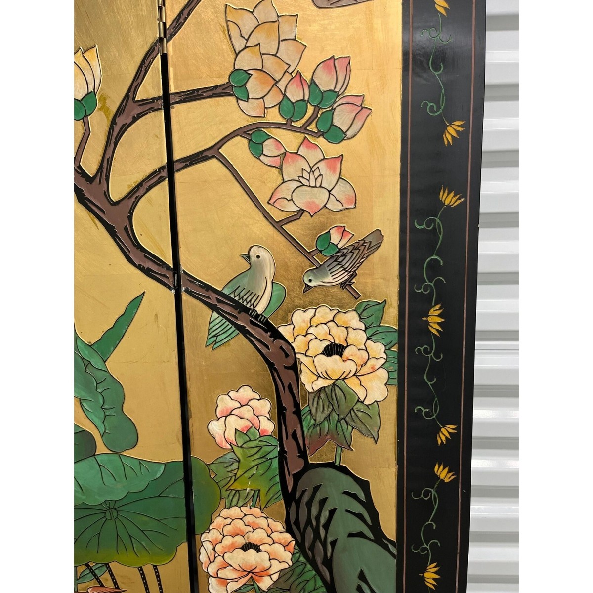 Vintage 1950's Oriental Asian Chinioiserie Gold Coromandel 4 Panel